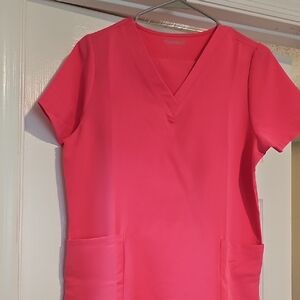 Mandala Women's Vibrant Pink V-Neck Scrub Top And High Waist Jogger Scrub Bottom